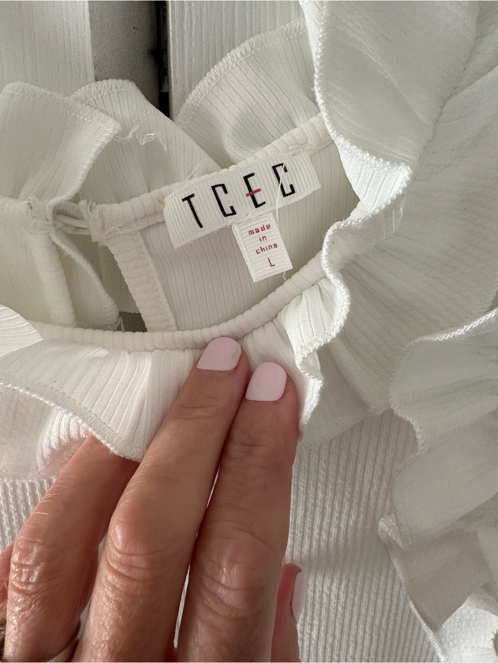 TCEC White Ruffled Sleeveless Ribbed Bodysuit - Picture 2 of 3